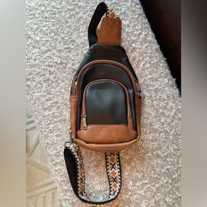 Bostanten Brown & Black Leather Unisex Crossbody Sling Bag NWOT